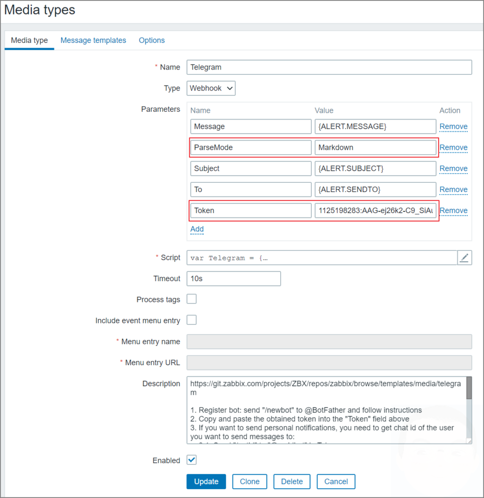 Настройка оповещений zabbix в telegram